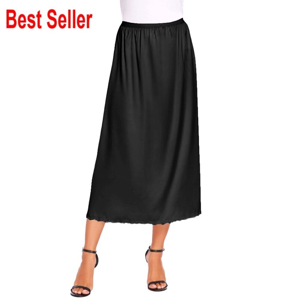 Satin Half Slip 36" Lace Trim Long Underskirt S-XXL Wedding Dress
